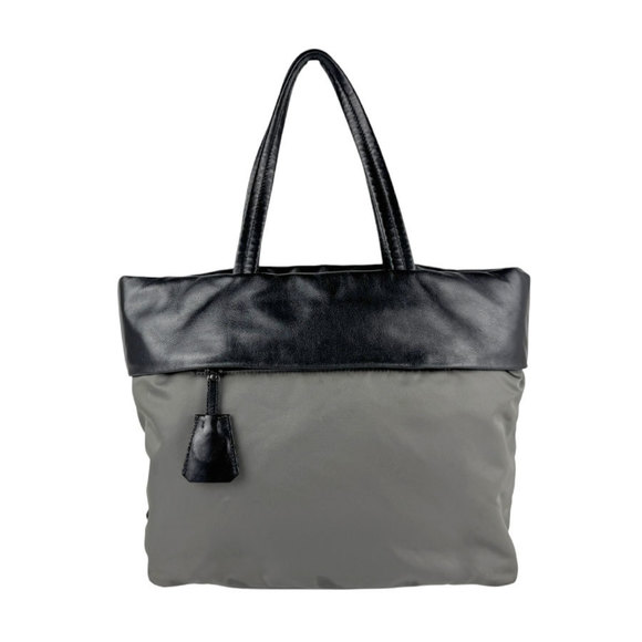 Prada PRADA Shoulder Bag Tote Nylon Leather Khaki Gray Black Women's z6283 - Picture 1 of 5
